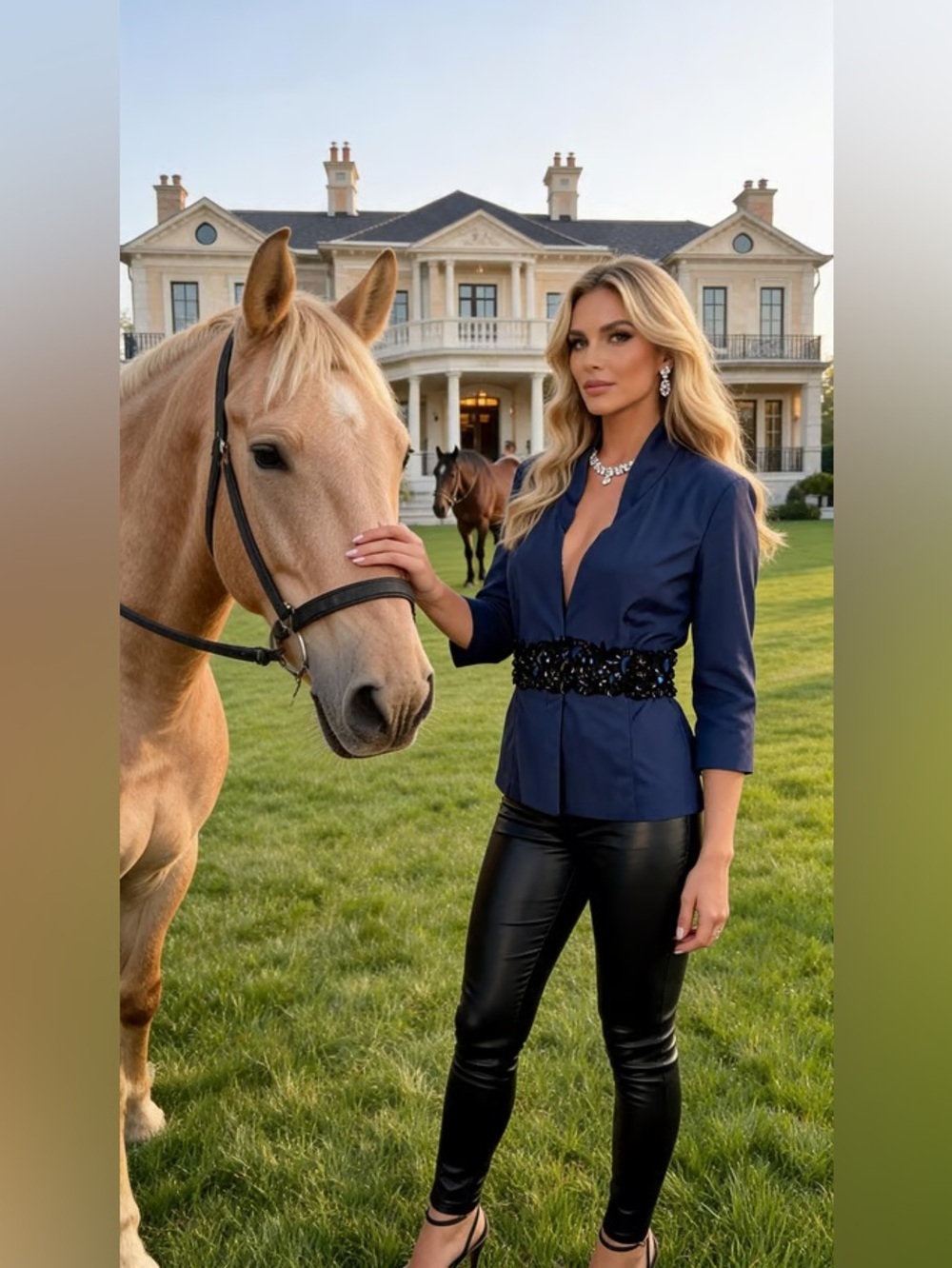 Alex Evenings Navy Open-Front Jacket with Black Crochet Waistband